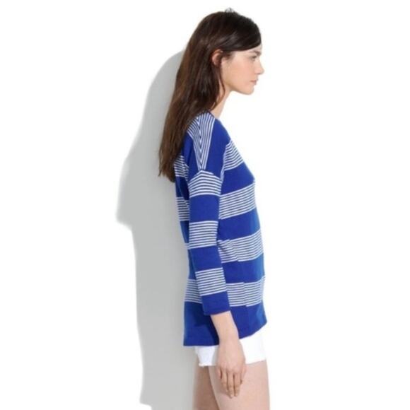 Madewell Blue & White V-neck L/S  Stripe Sweater - Picture 6 of 12
